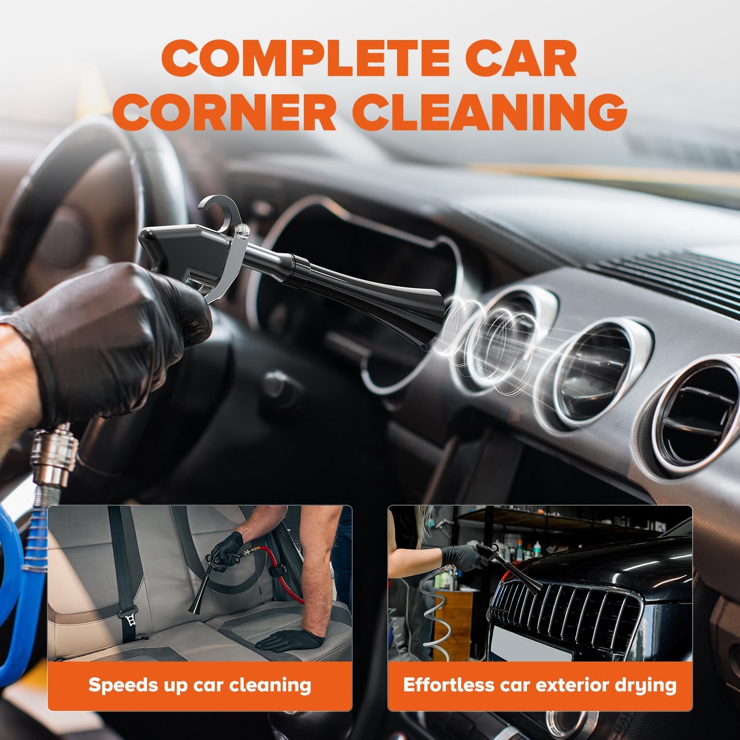 Detalle de Zhevebaga QJQ-01-BK Tornado Car Cleaning Gun with Rotating Airflow
