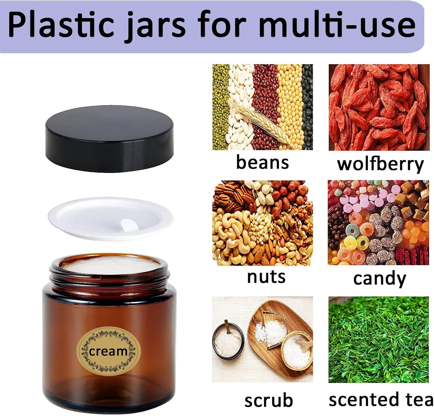 Detalle de Apstaqeoo 9Pcs Round Cosmetic Containers – 60ML Amber Jars with Lids, Spatulas & Labels