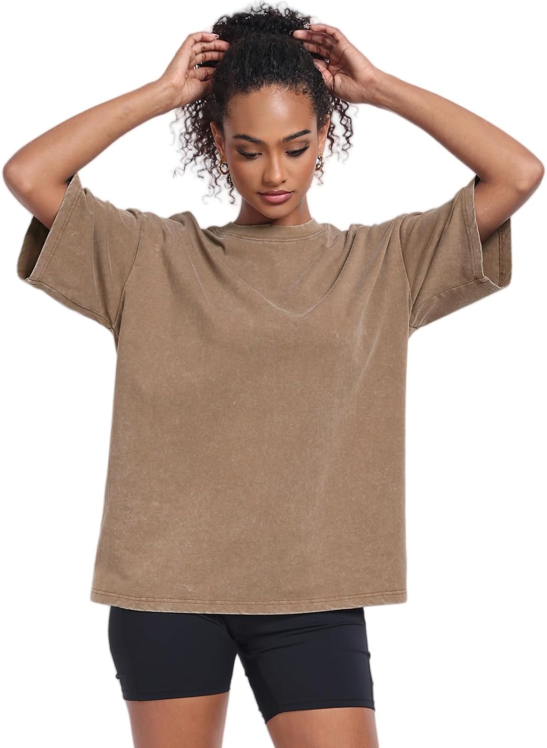 Detalle de KEEPSHOWING Vintage Oversized Acid-Wash Cotton T-Shirt for Women