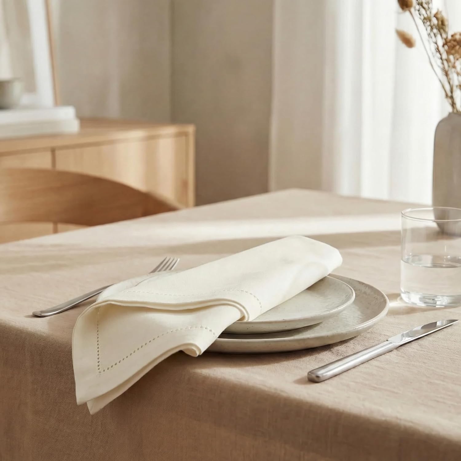 Thumbnail 3 de Urban Villa Ivory Hemstitch Dinner Napkins (Set of 12, 20x20) — 100% Cotton