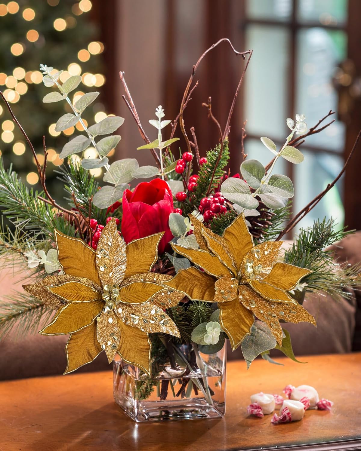 Thumbnail 2 de Oairse Glitter Poinsettia Picks 30cm 🎄