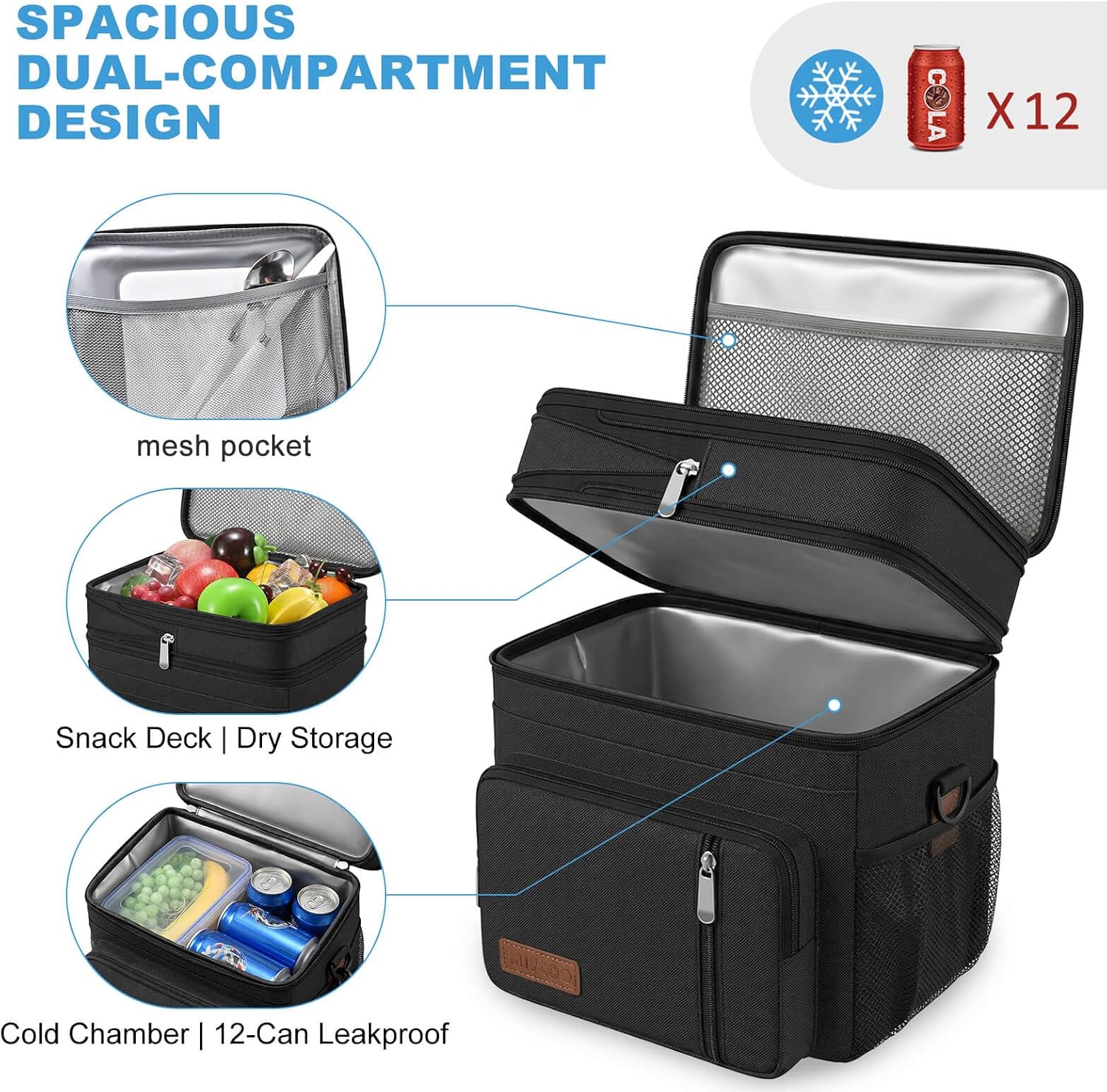 Thumbnail 5 de MIYCOO Double-Deck Leakproof Insulated Lunch Bag & Lunch Box (15L) – Black