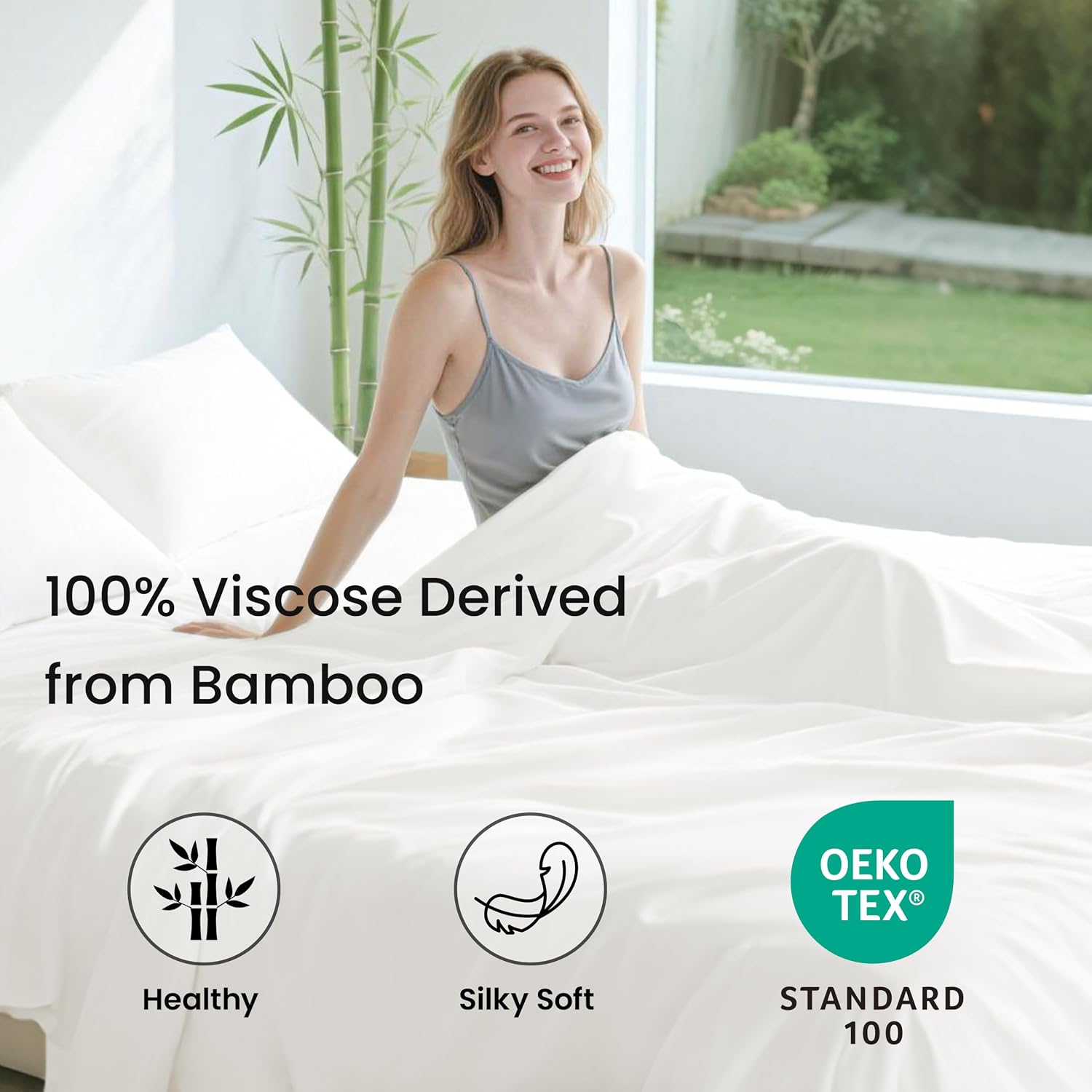 Detalle de Love's cabin 4-Piece Full Sheet Set: Bamboo Rayon, Deep Pocket, Breathable & Silky-Smooth