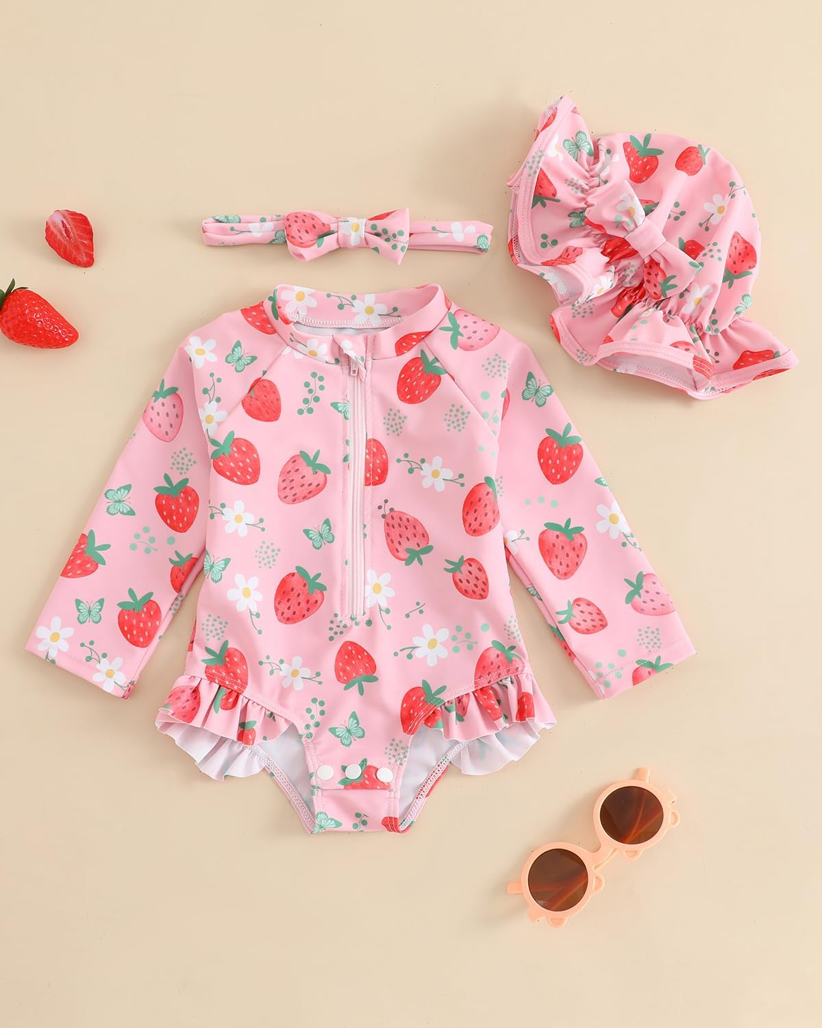 Detalle de UV Badebekleidung Baby Neugeborene Badeanzug Mädchen (Gr. 62–98) – Langarm UV Shirt mit Hut & Stirnband