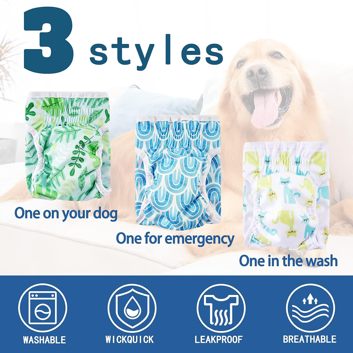 Detalle de COMSLE dog nappy 3 Pack, Large 3 diapers