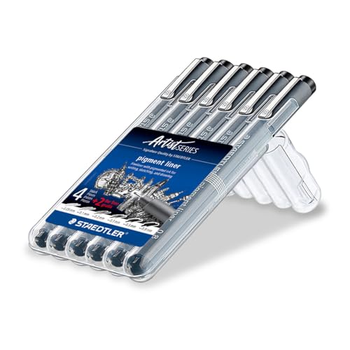 Detalle de Staedtler Pigment Liner 5+1 Set 308 SB6P: 6 penne fineliner con punte da 0,05–0,8 mm in nero