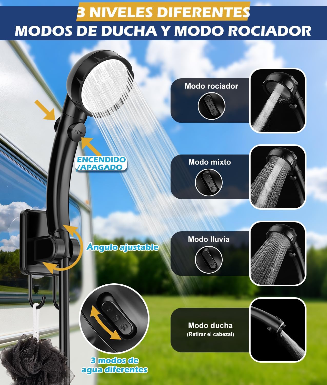 Detalle 2 de WADEO Ducha de Camping portátil 120 minutos