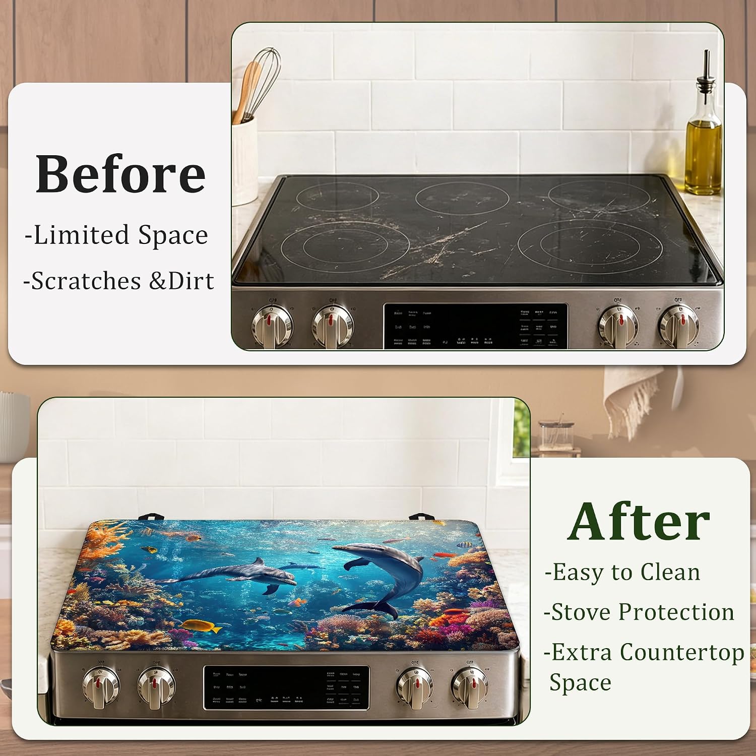 Thumbnail 2 de Qvvhorx QVV-SC-123 Dolphin Coral Reef Ocean Stove Top Cover, 28.5 x 20.5 in