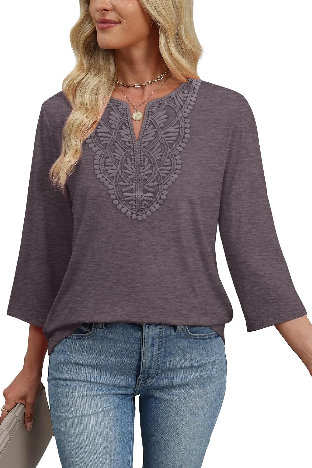 Detalle 2 de WIHOLL 3/4 Sleeve Boho V‑Neck Top S-3XL