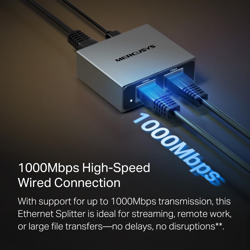 Thumbnail 2 de MERCUSYS MEH25 Ethernet Splitter: 1 to 2 Gigabit Network Splitter