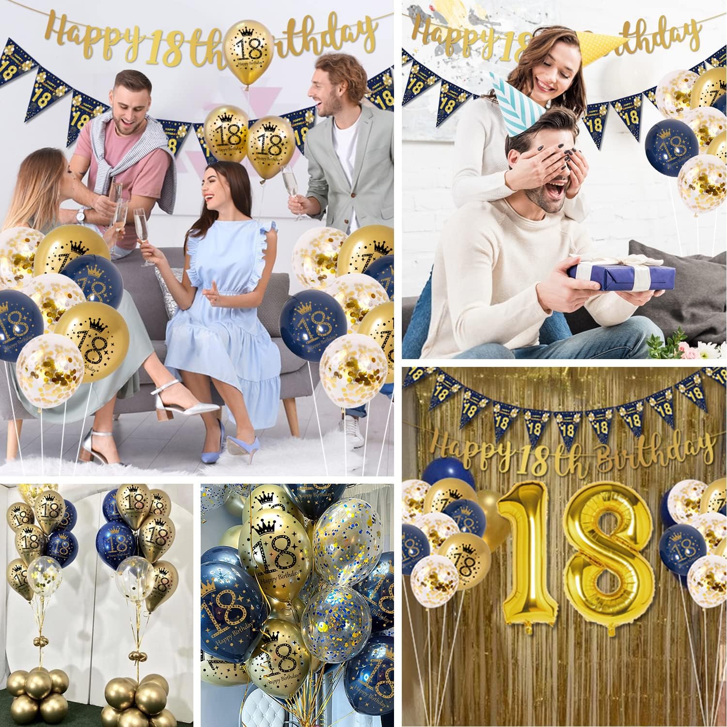 Thumbnail 5 de 18th Birthday Decorations Boys Blue Gold