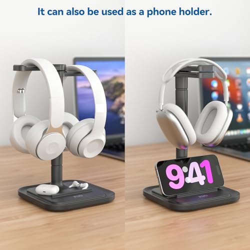 Detalle 2 de KDD 2 Soporte Auriculares Mesa: brazo giratorio, base amplia y versión plegable para teléfono