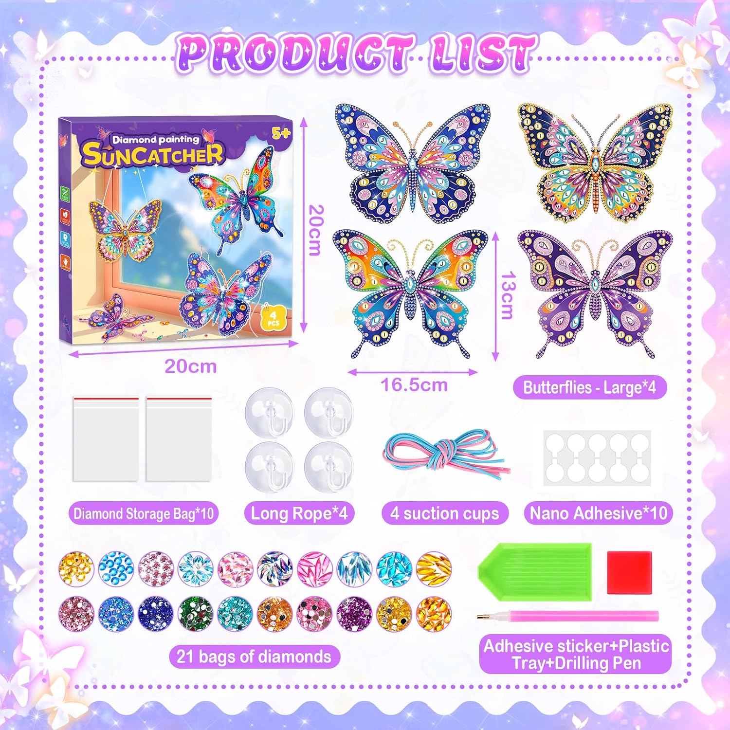 Detalle 2 de Gifts for 5–12 Year Old Girls: 3D Butterfly Diamond Painting Sun Catcher Kit for Window Decoration