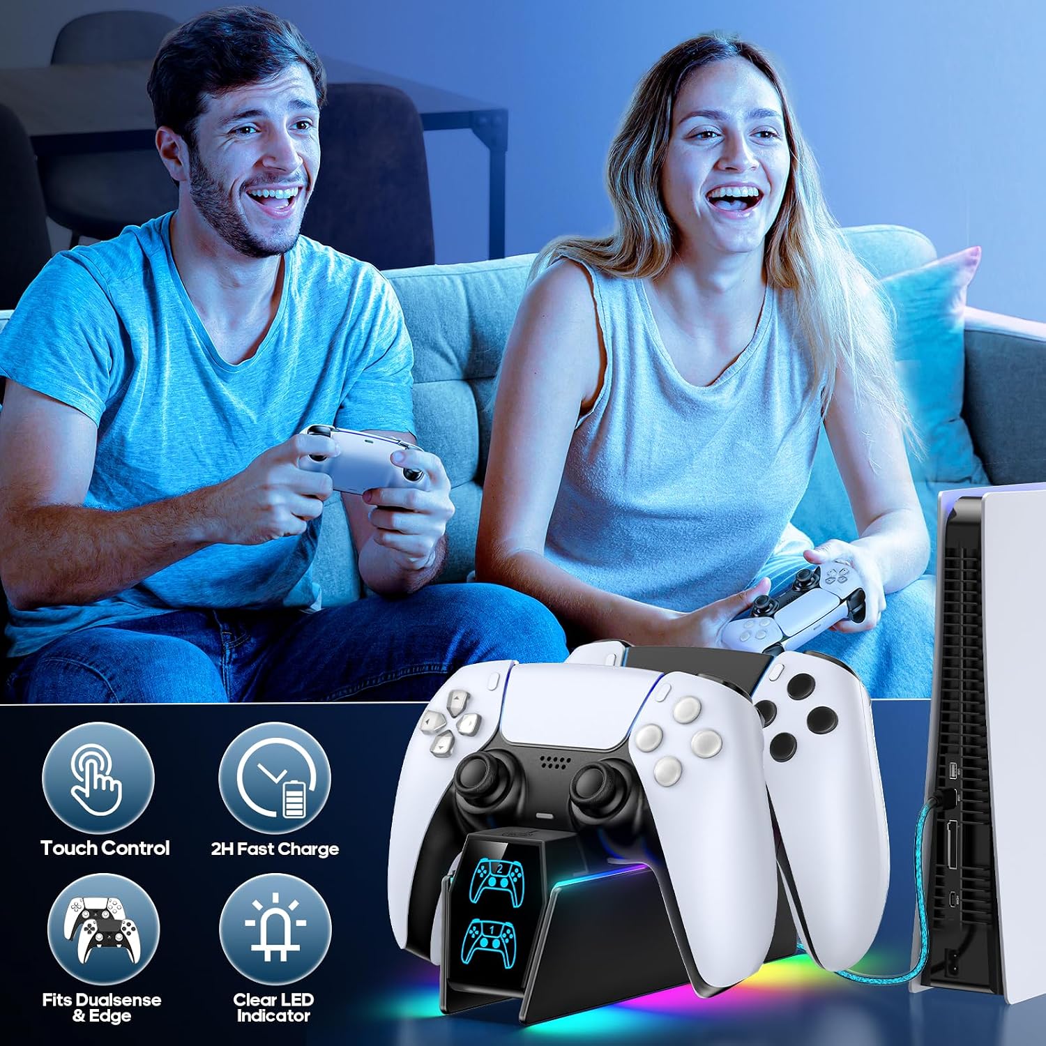 Thumbnail 6 de Tokluck PS5 Controller Ladestation mit RGB & LED-Status (für DualSense & Edge Controller)