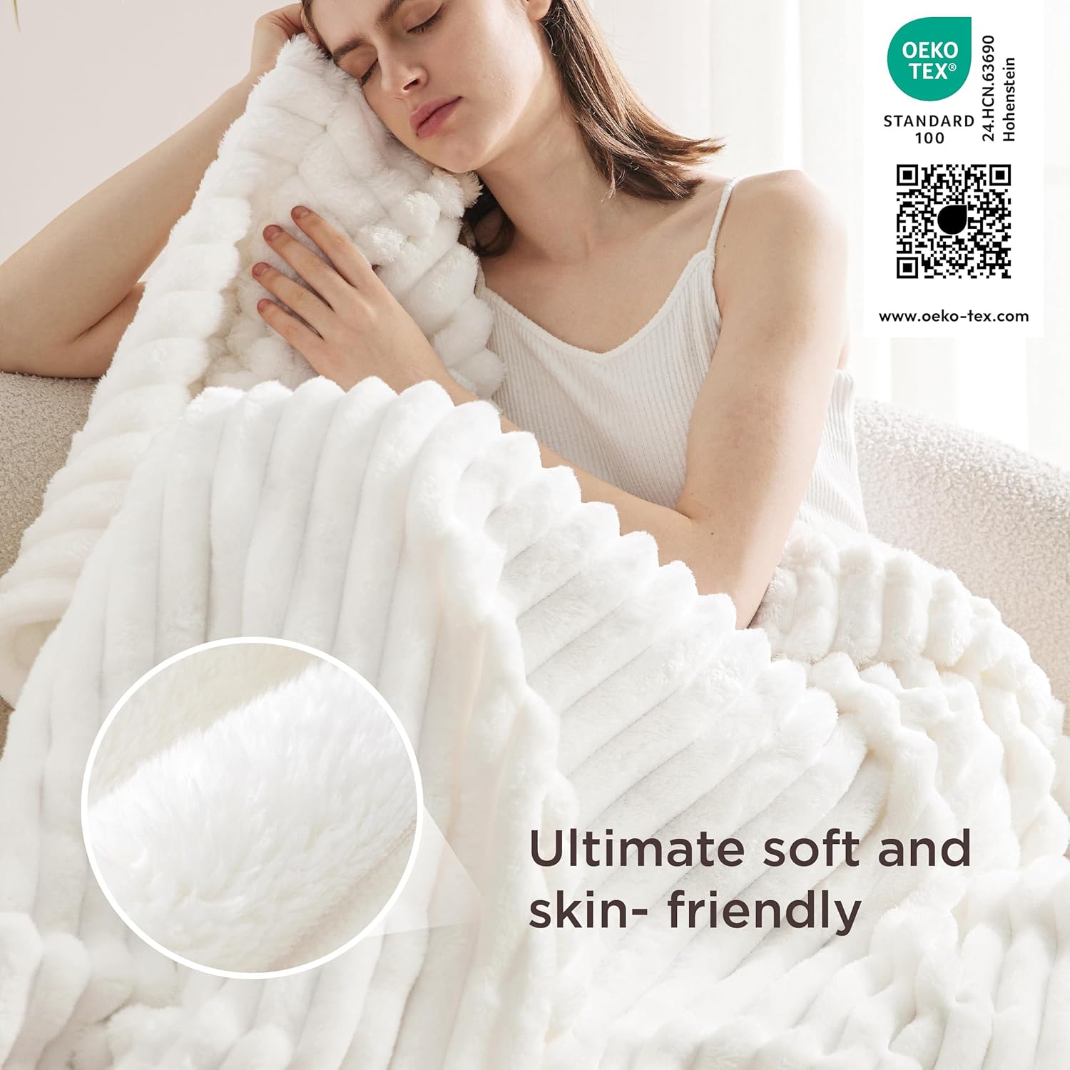 Thumbnail 5 de Bedsure Fleece Throw Blanket for Bed – 150x200 cm, Off White, Soft and Fluffy Double Size