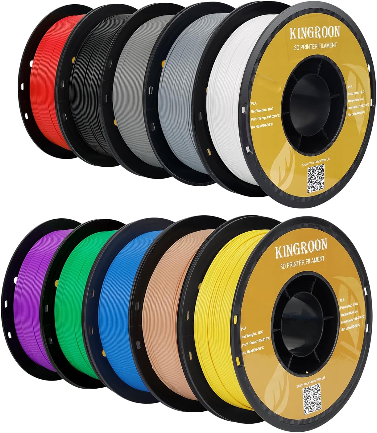 Detalle de Kingroon PLA Filament Bundle 1.75mm (10KG) – Multicolour PLA for 3D Printers
