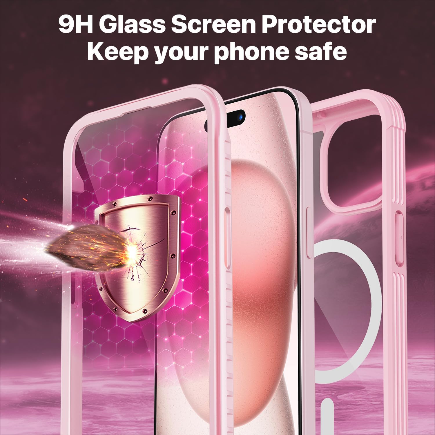 Detalle de CENHUFO iPhone 15 6.1″ 360° magnetic protective case