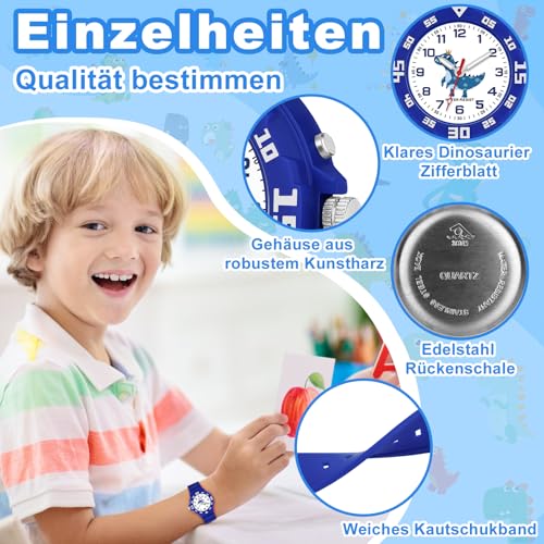 Detalle 2 de TENOCK Lernuhr Einhorn-Dinosaurier mit Nachtlicht – wasserdichte Kinderuhr 4–12 Jahre