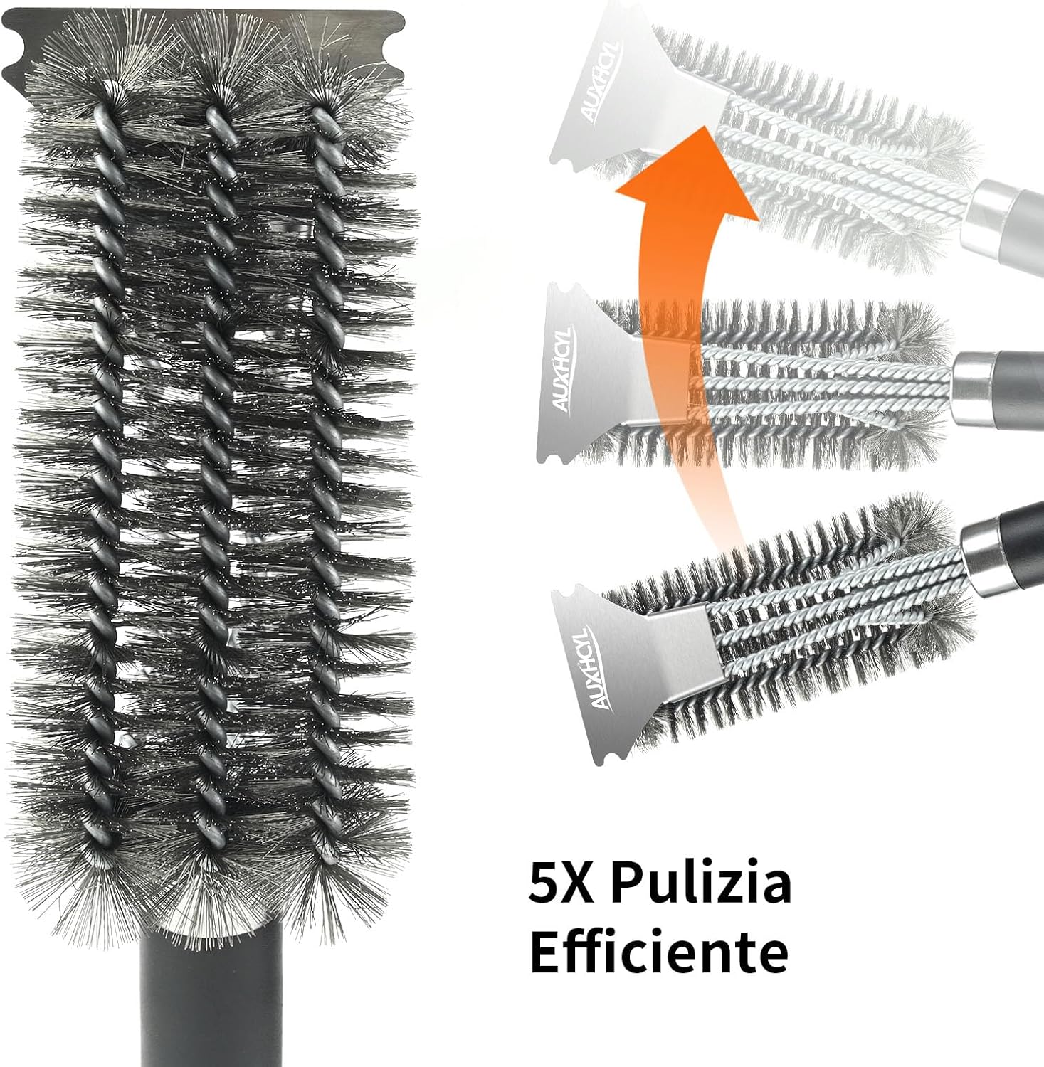 Thumbnail 4 de Spazzola per barbecue 3 in 1 in acciaio inox AUXHCYL con raschietto e manico isolato, larghezza 45,5 cm