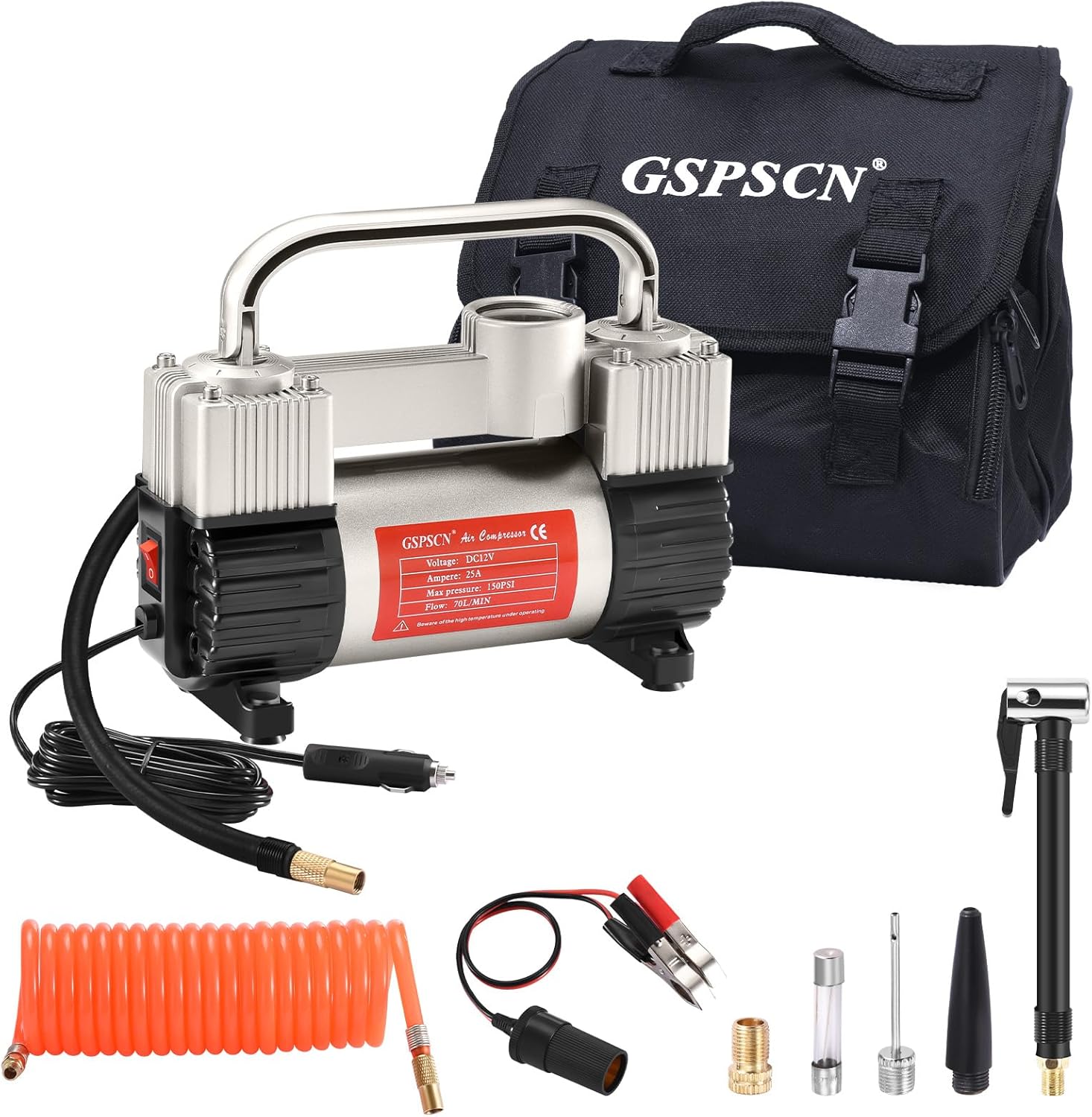 Detalle de GSPSCN 6X Faster Inflation Tire Inflator with Heavy Duty Double Cylinders and Portable Bag