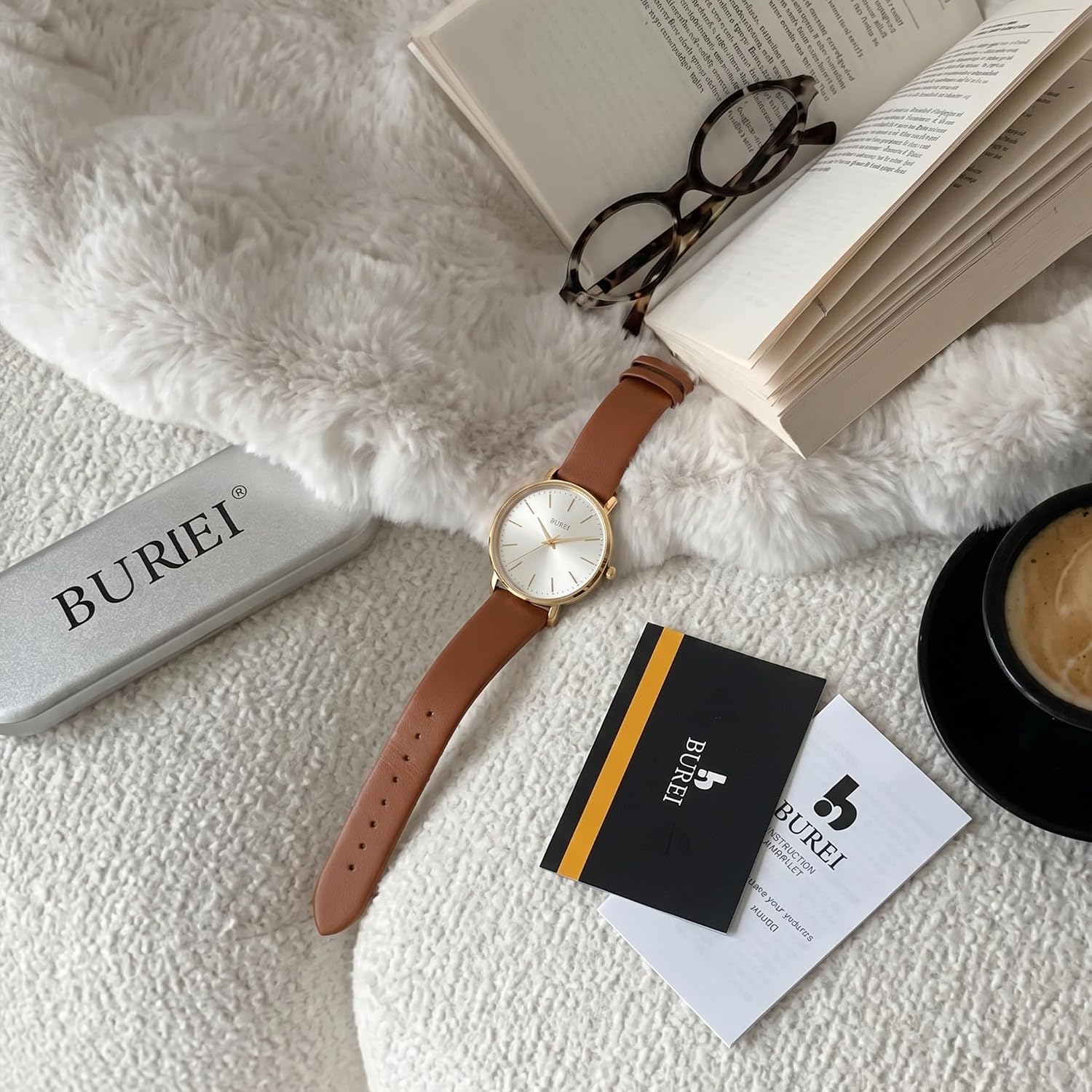 Thumbnail 5 de BUREI Montres Dames Mode Simple analogique – Montre cuir quartz étanche 3ATM
