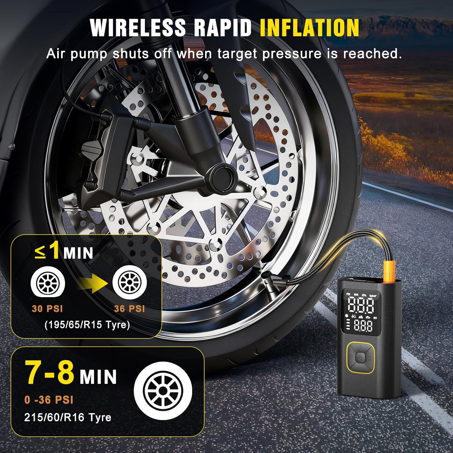 Thumbnail 4 de Electric Air Pump: Wireless Battery Compressor with 150 PSI, 5 Modes and Power Bank