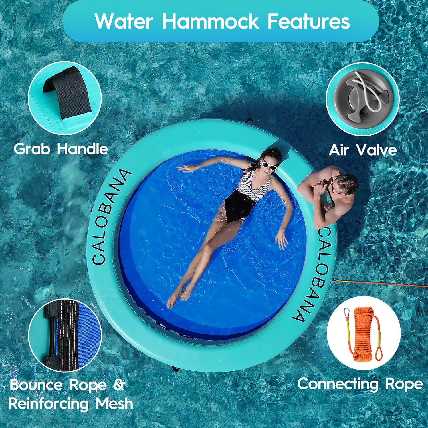 Thumbnail 5 de CALOBANA 8-ft Inflatable Water Hammock, Drop-Stitch PVC Floating Ring