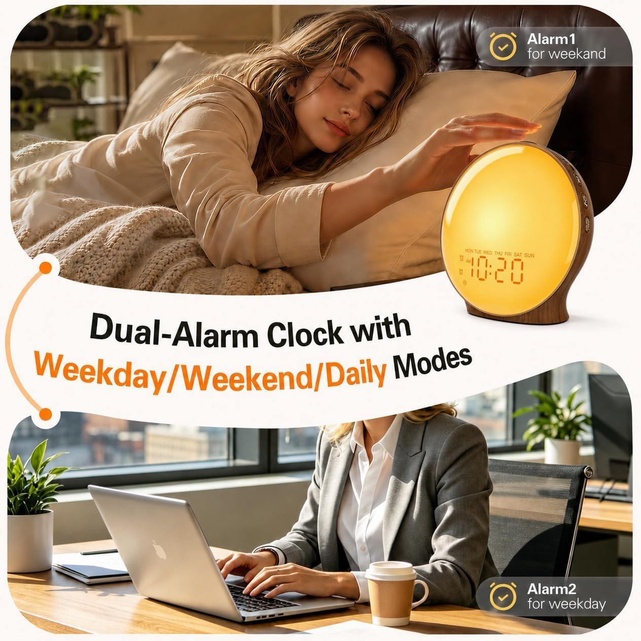 Detalle de JALL K8-W Sunrise Alarm Clock, Full-Screen Wake-Up Light, 25 Nature Sounds