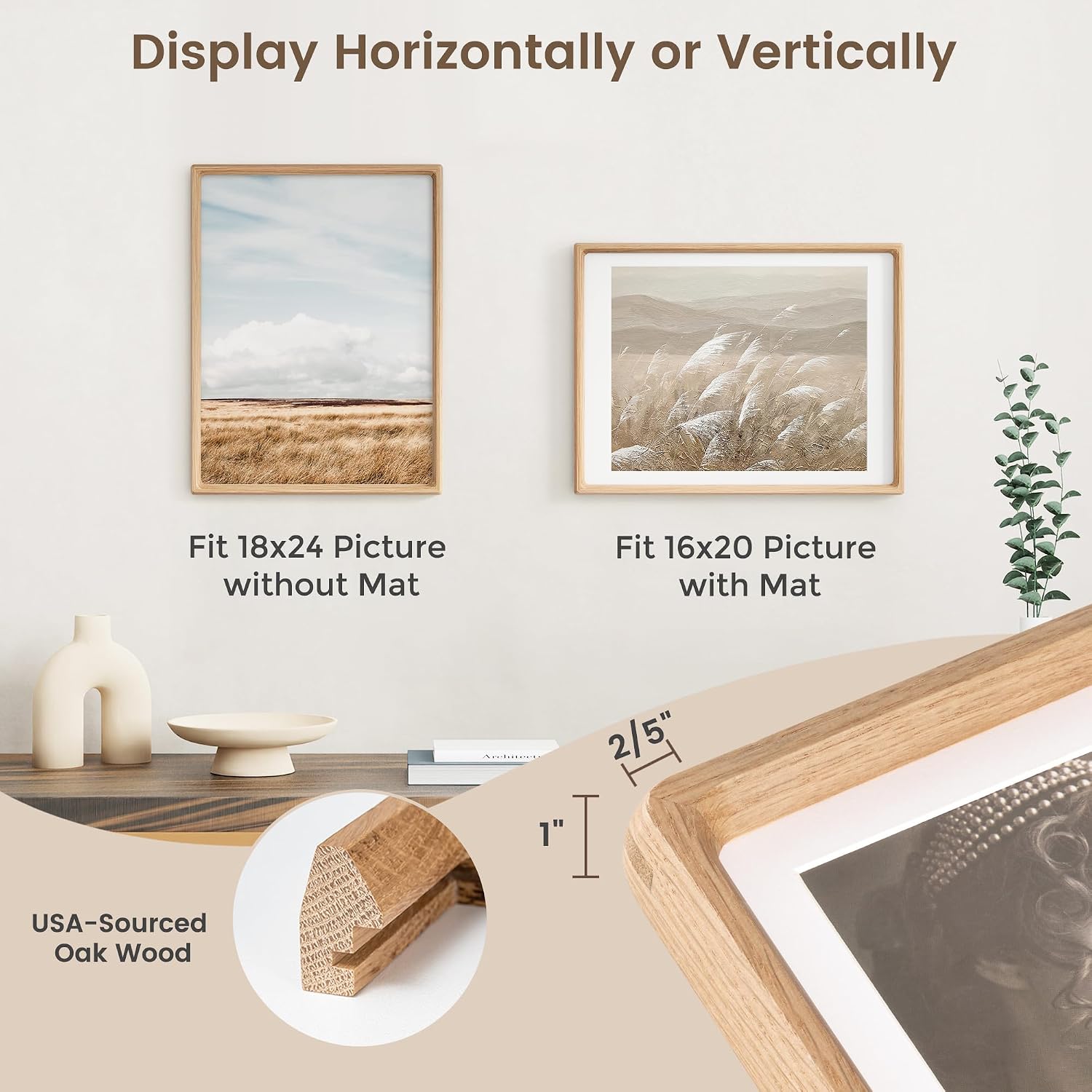 Thumbnail 1 de Fun Memories 18 x 24 Oak Wood Picture Frame, Tempered Glass, 16 x 20 Mat