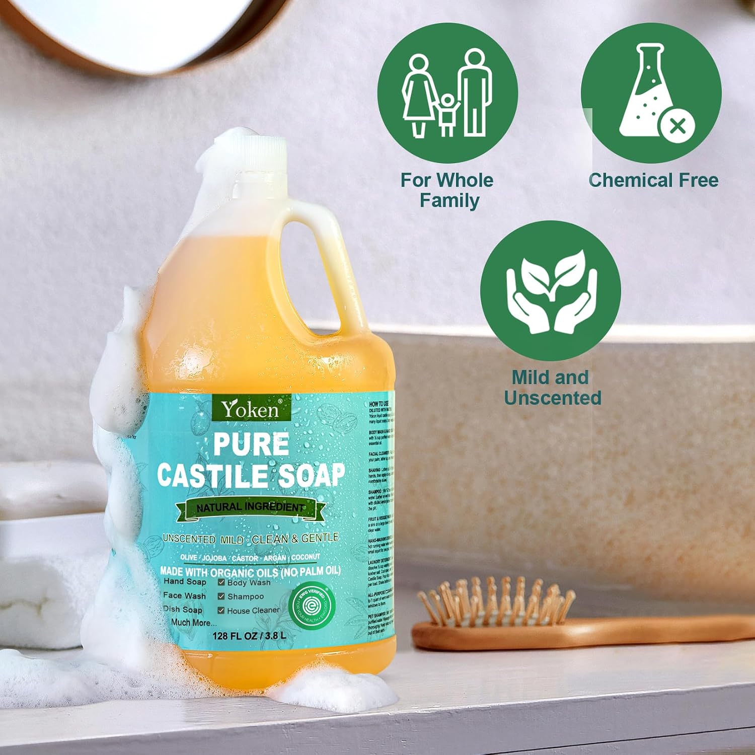 Thumbnail 5 de Yoken Pure Castile Liquid Soap 128 Oz Unscented – Multi-Purpose, Gentle & Cruelty-Free