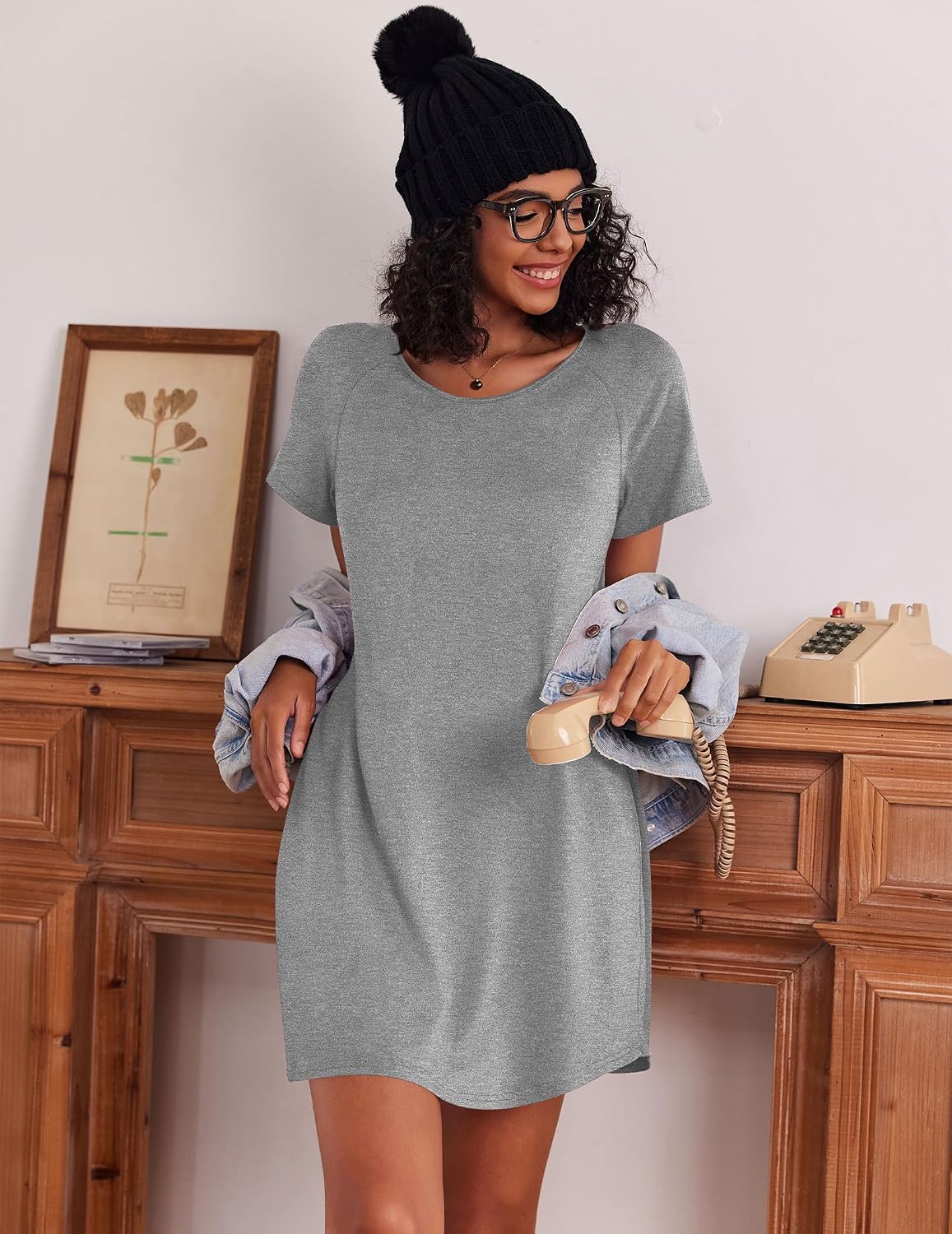 Detalle 2 de Ekouaer 3-Pack Women's Short-Sleeve Nightgowns with Button-Down and Raglan Styles
