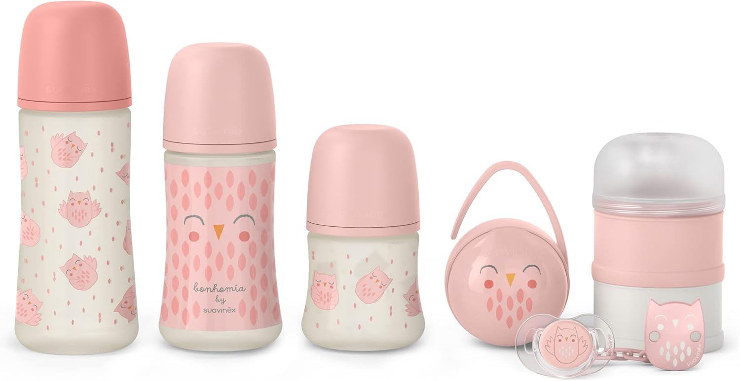 Detalle de Suavinex Cadeau Naissance Welcome Baby : coffret 4 biberons et accessoires rose