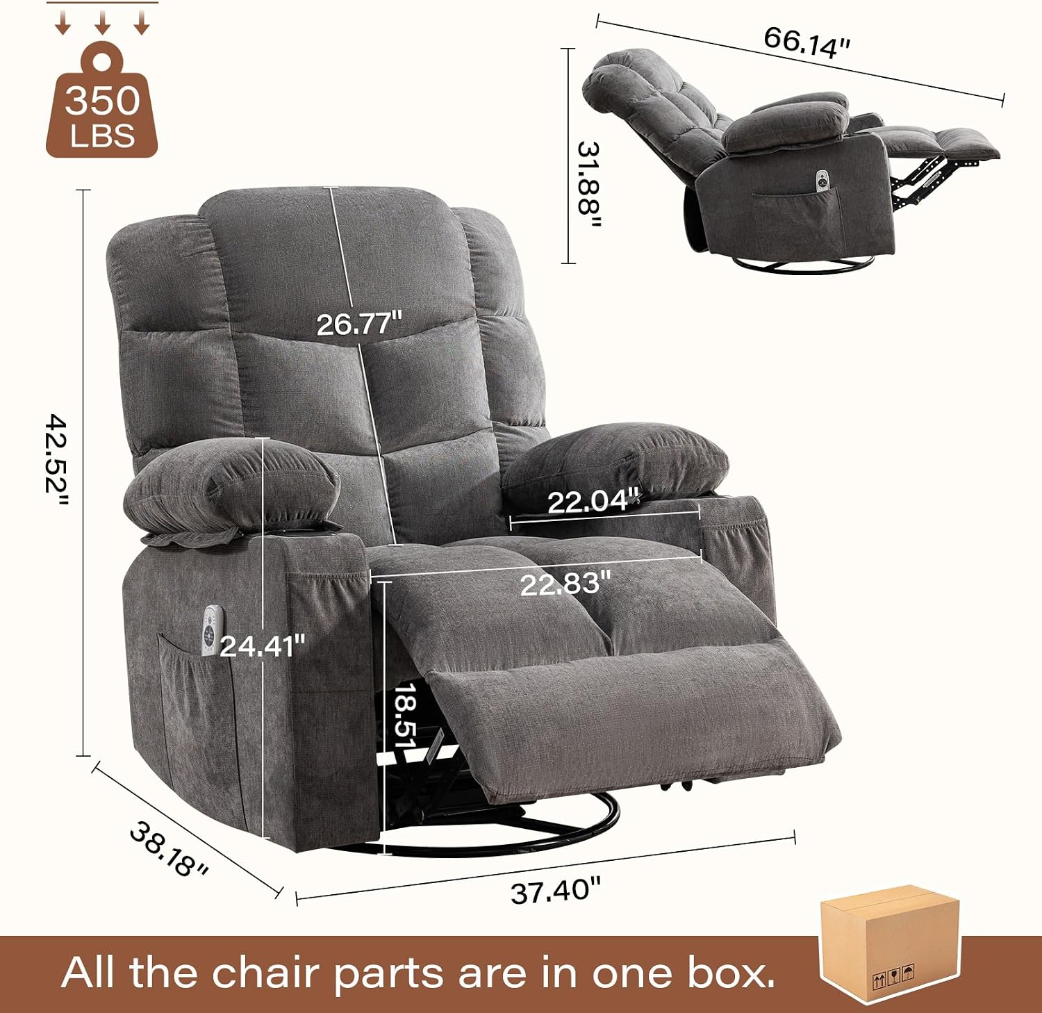 Detalle 2 de Swivel Rocker Recliner Chair with Massage