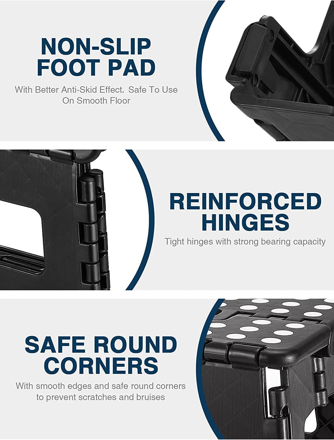 Detalle de HOUSE DAY Folding Step Stool 18 Inch (Black) – Heavy Duty, Portable & Collapsible anti-slip stepstool, 330 LBS capacity