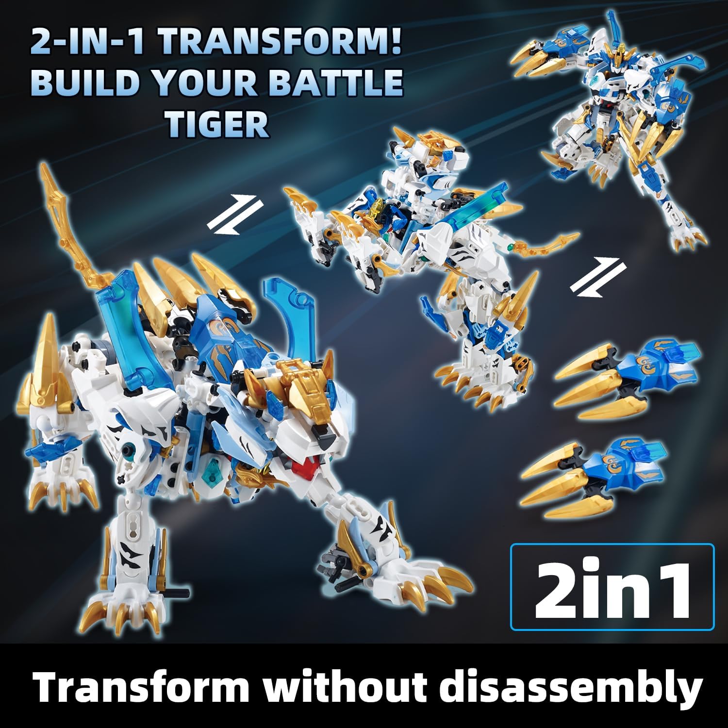 Detalle de TIALLOW White Tiger 2 in 1 Mech Building Set: Transforming Robot & Tiger, for Teens & Adults
