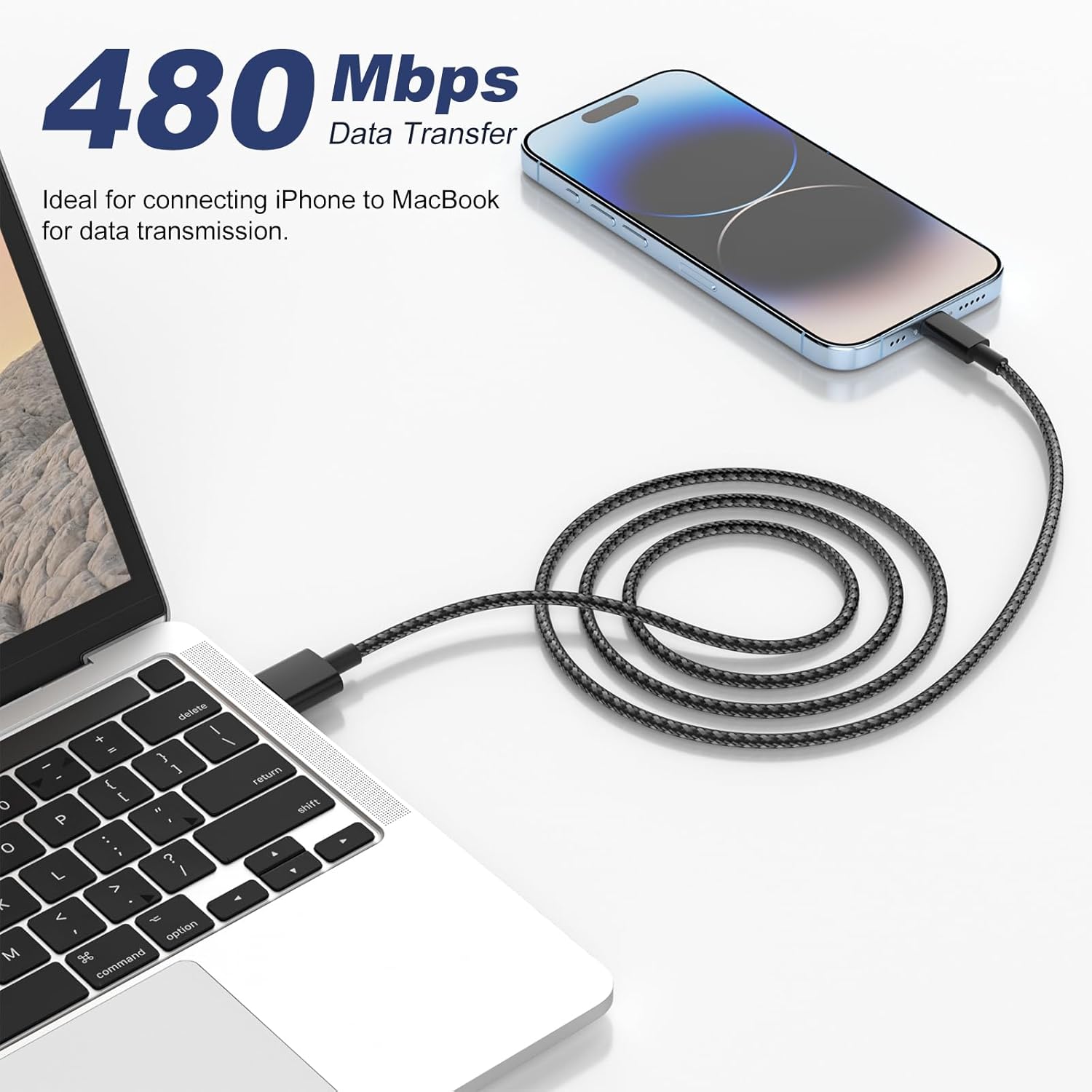 Thumbnail 5 de iPhone Charger Cable 2-Pack (Lightning to USB) – MFi Certified, 1m & 2m, Braided