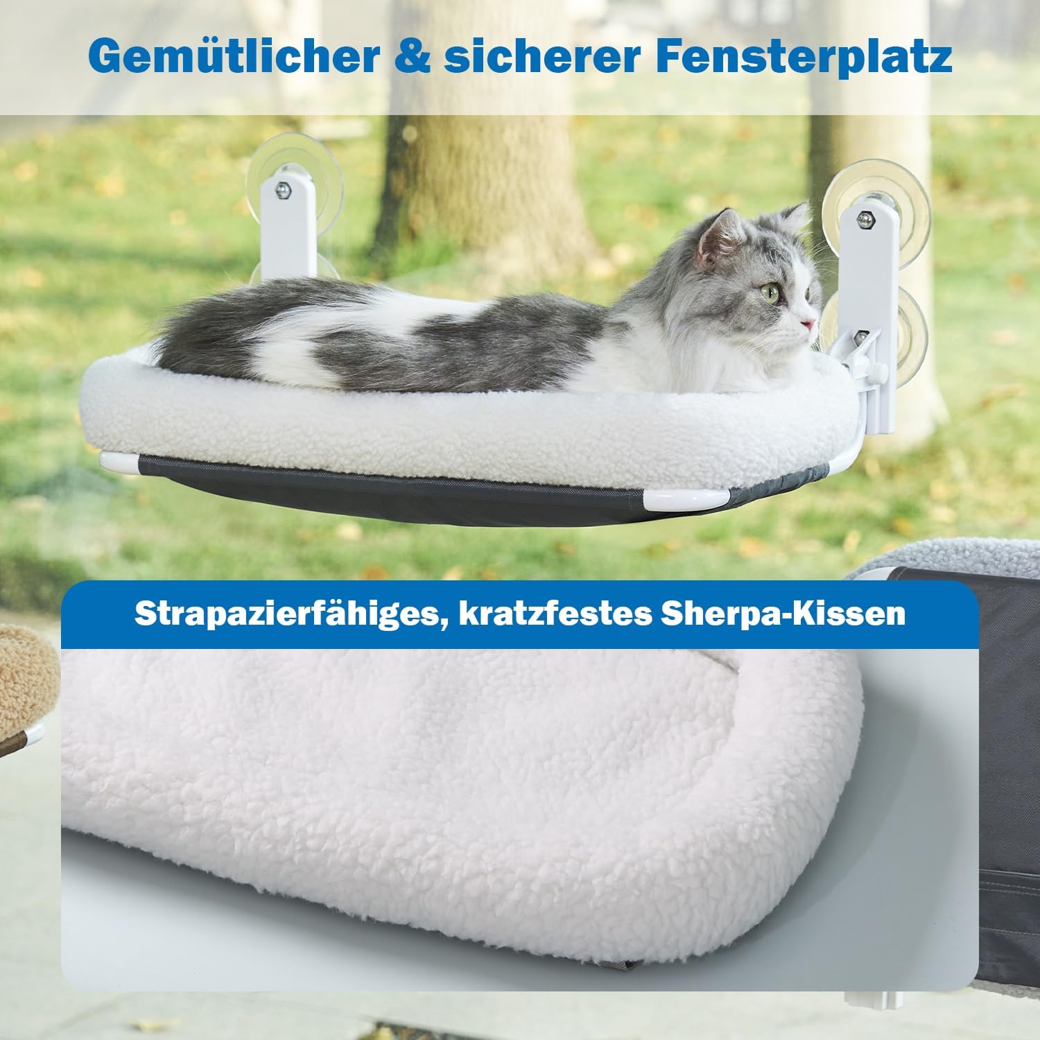 Thumbnail 5 de Zakkart faltbare Katzenhängematte für das Fenster (weiß, groß) mit Metallrahmen – kabellos & maschinenwaschbar
