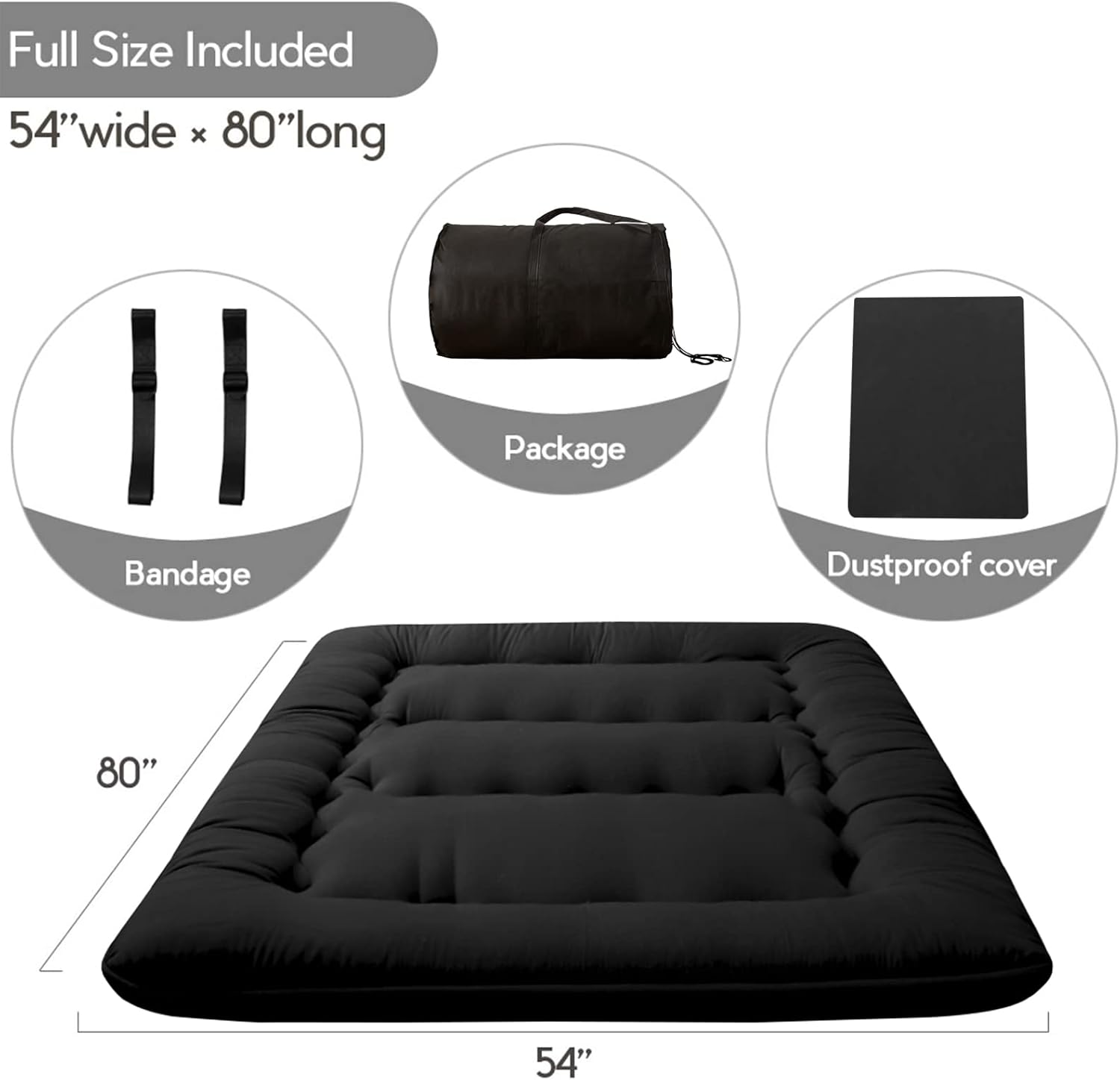 Thumbnail 1 de MAXYOYO Japanese Floor Mattress Futon, 4" Thick Foldable Tatami-Style Pad (Full, Black)