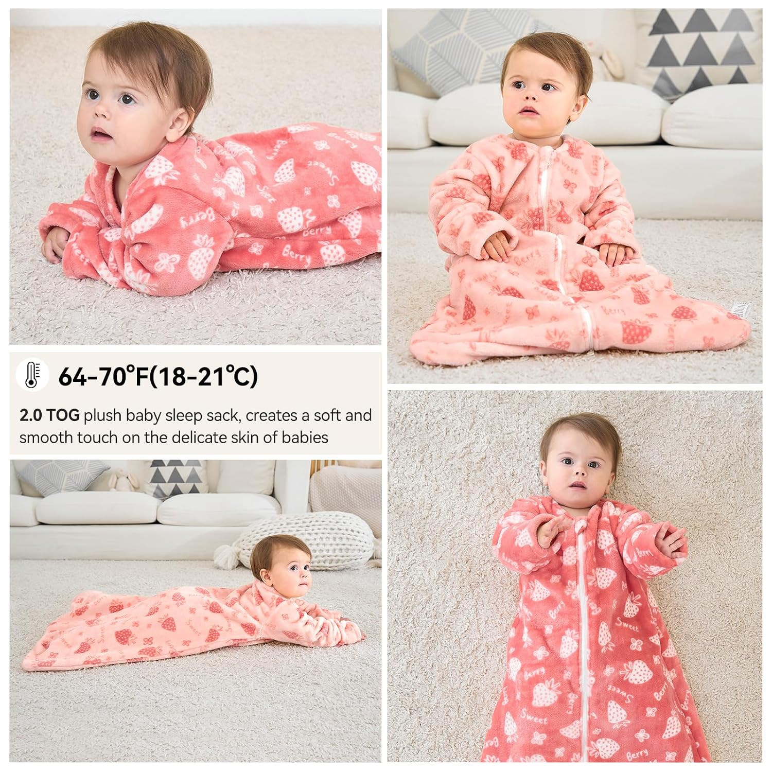 Thumbnail 6 de Unnivoll 12–18 Month Fleece Sleep Sack, Long Sleeves, 2.0 TOG, 2-Pack