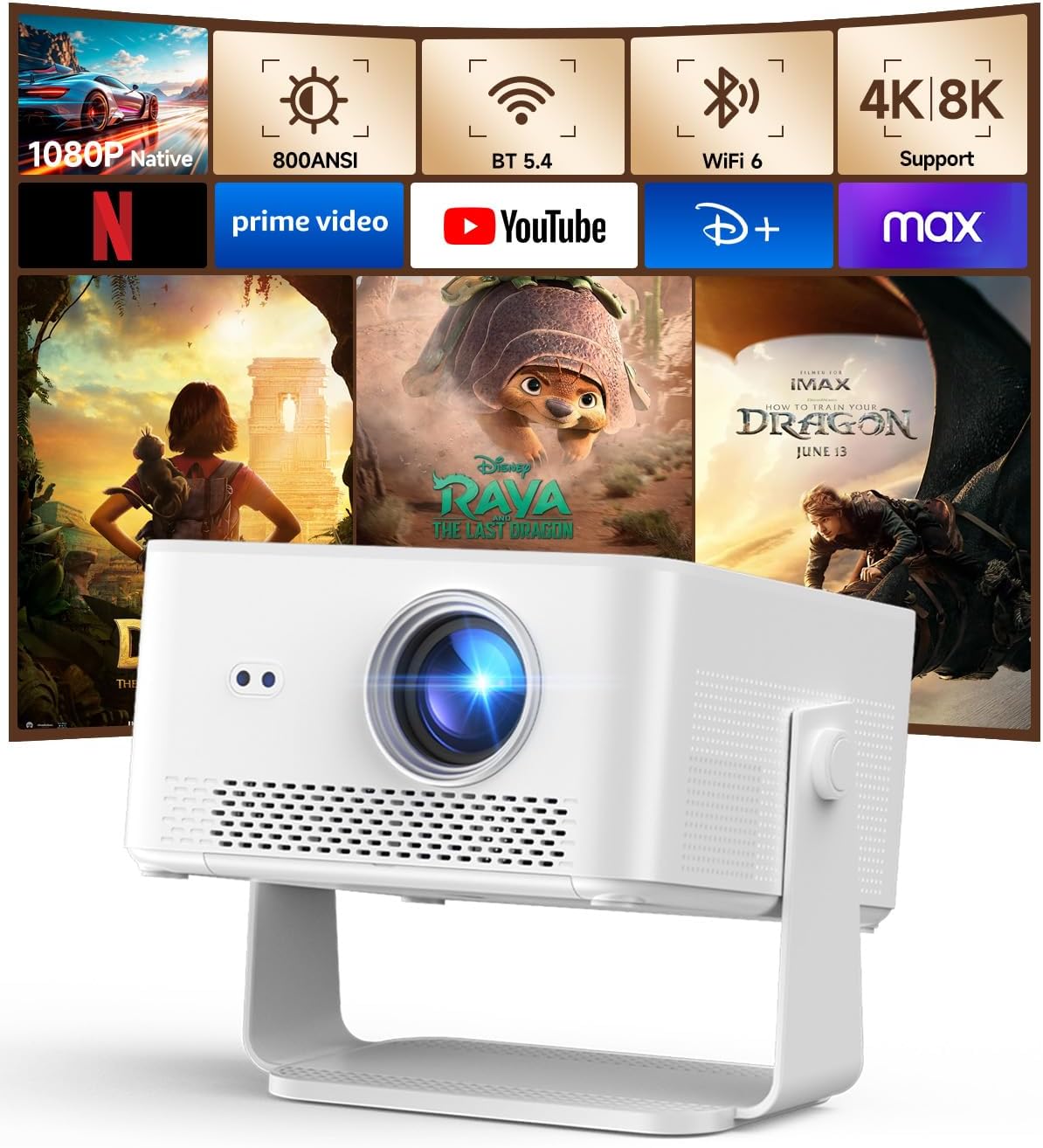 Detalle de Magcubic Mini Beamer Projector HY450Max: Android 14, 800 ANSI Lumen, native 1080P, WiFi 6 & Bluetooth 5.4