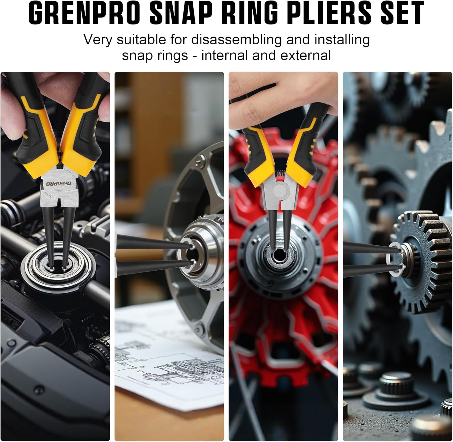 Thumbnail 2 de GRENPRO 4-Piece Snap Ring Pliers Set — 7-Inch Internal/External Circlip Pliers Kit