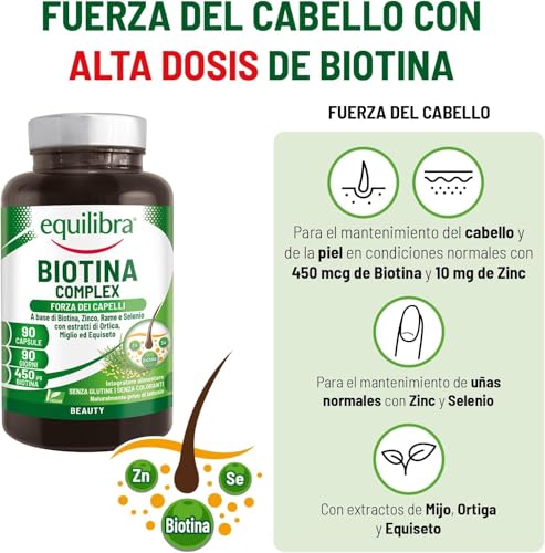 Detalle 2 de Equilibra Biotina Complex integratore per capelli e unghie 90 capsule 💊
