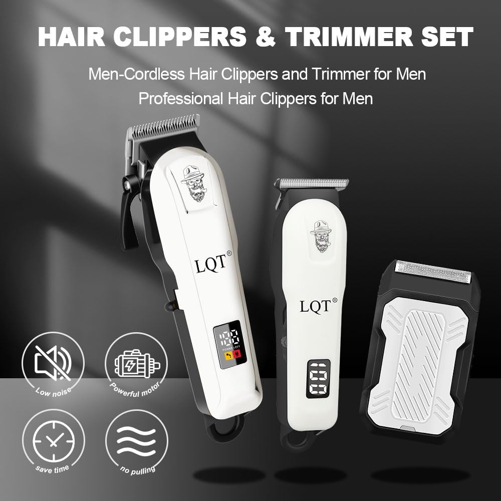 Detalle de LQT Hair Clippers and Trimmer Set, White, Stainless Steel Blades, LED Display