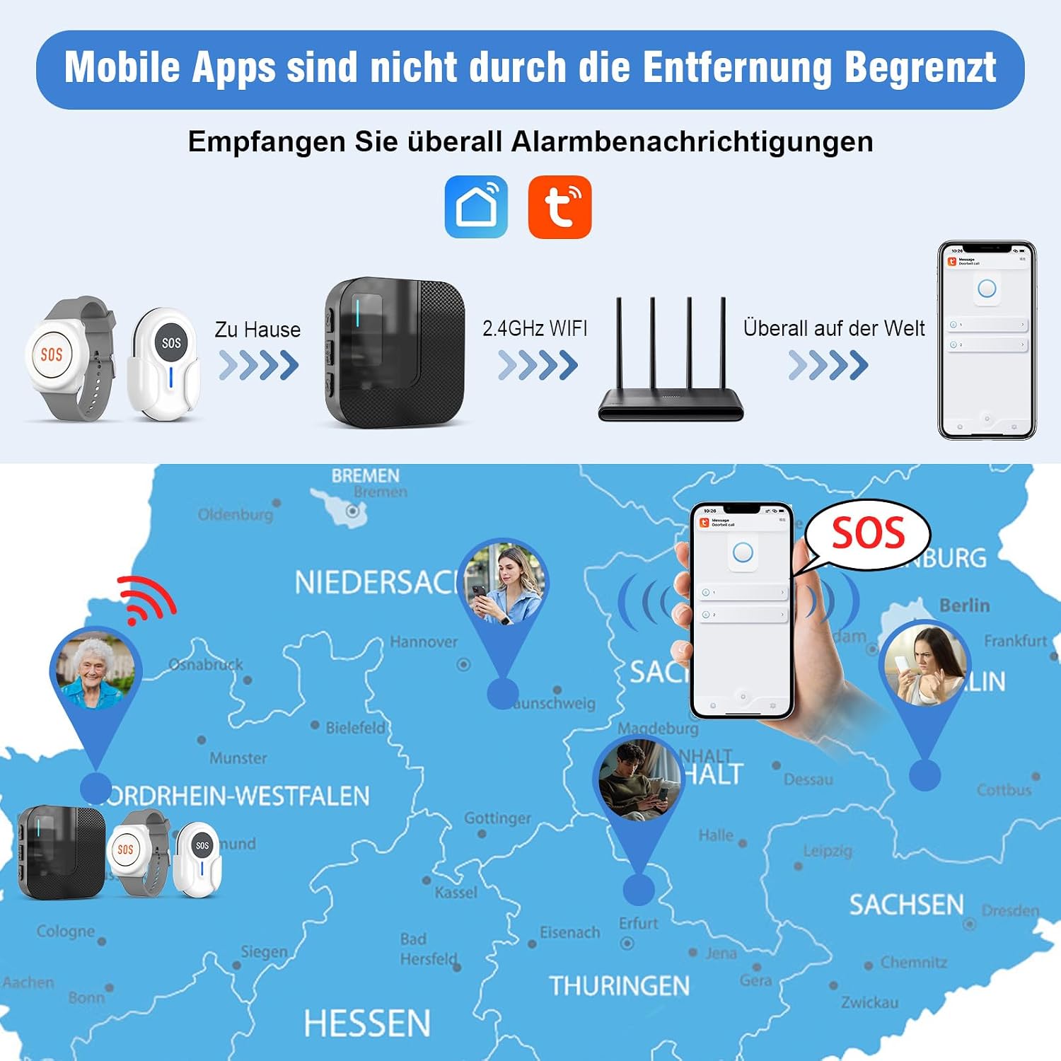 Detalle 2 de DAYTECH Notrufknopf für Senioren 2 Empfänger