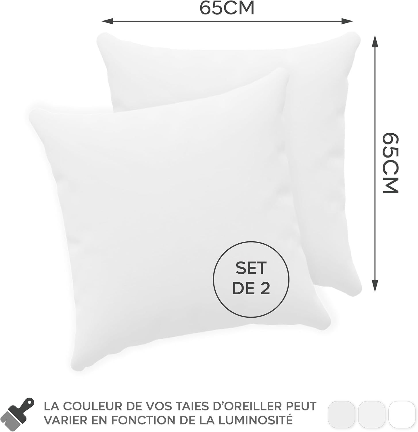 Detalle de Twinzen Taie Oreiller 65x65 (Lot de 2) – 100% Coton Jersey 150 GSM, fermeture éclair, certifiée Oeko-Tex