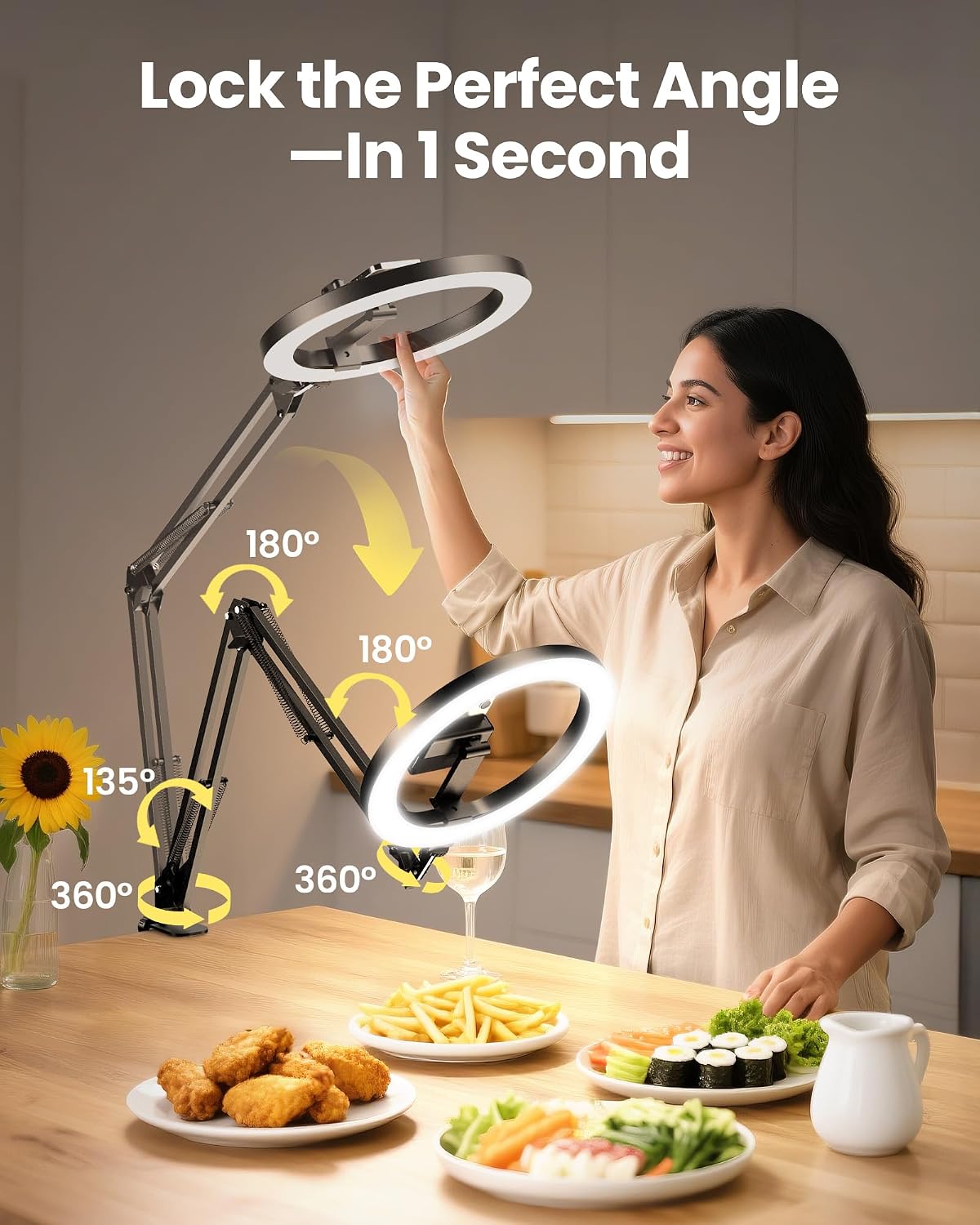 Detalle de Evershop Pro Bright 18W Overhead Ring Light with Clamp and Flexible Arm