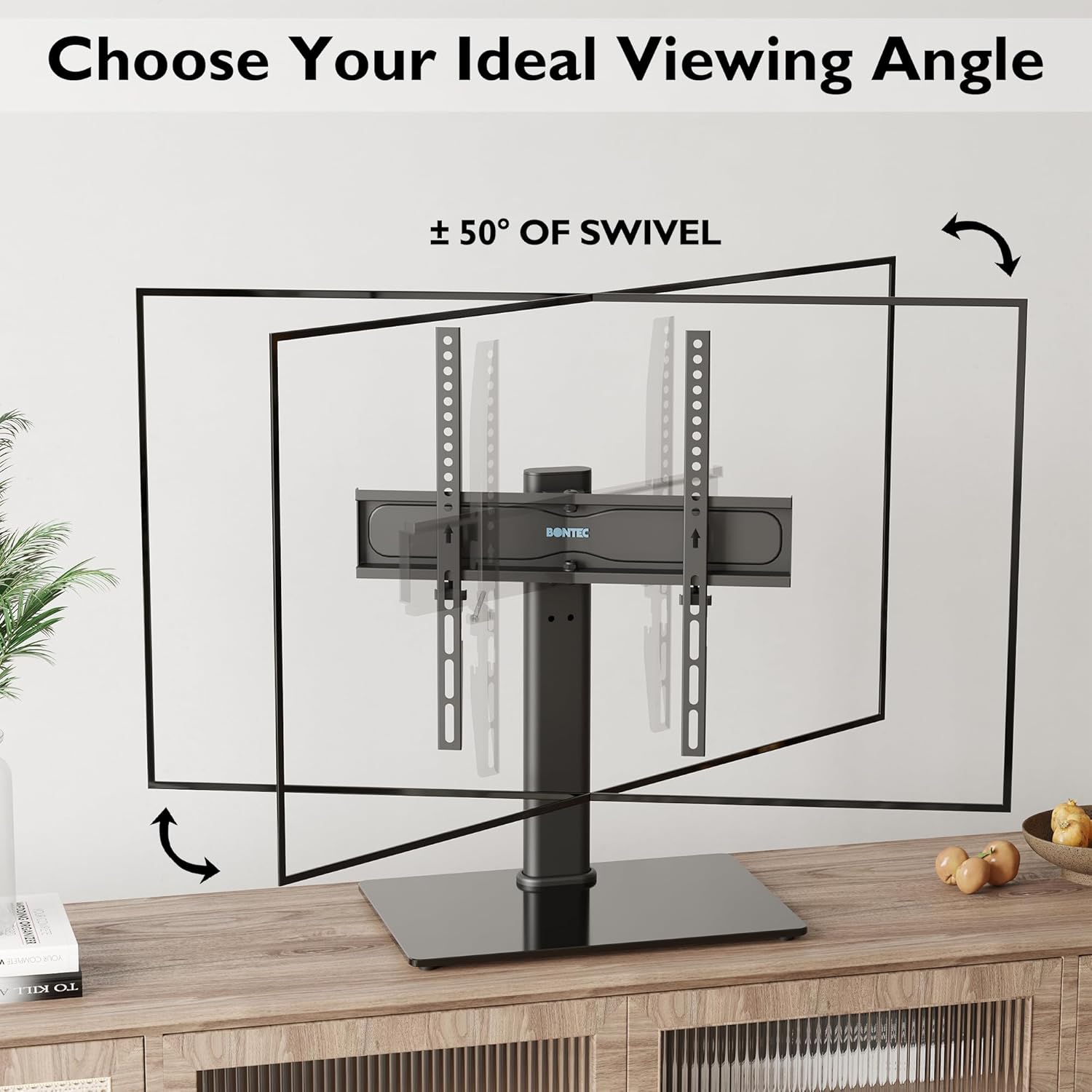 Detalle de BONTEC supporto da tavolo per TV 24–60" regolabile in altezza e girevole (max VESA 400x400, 45 kg)