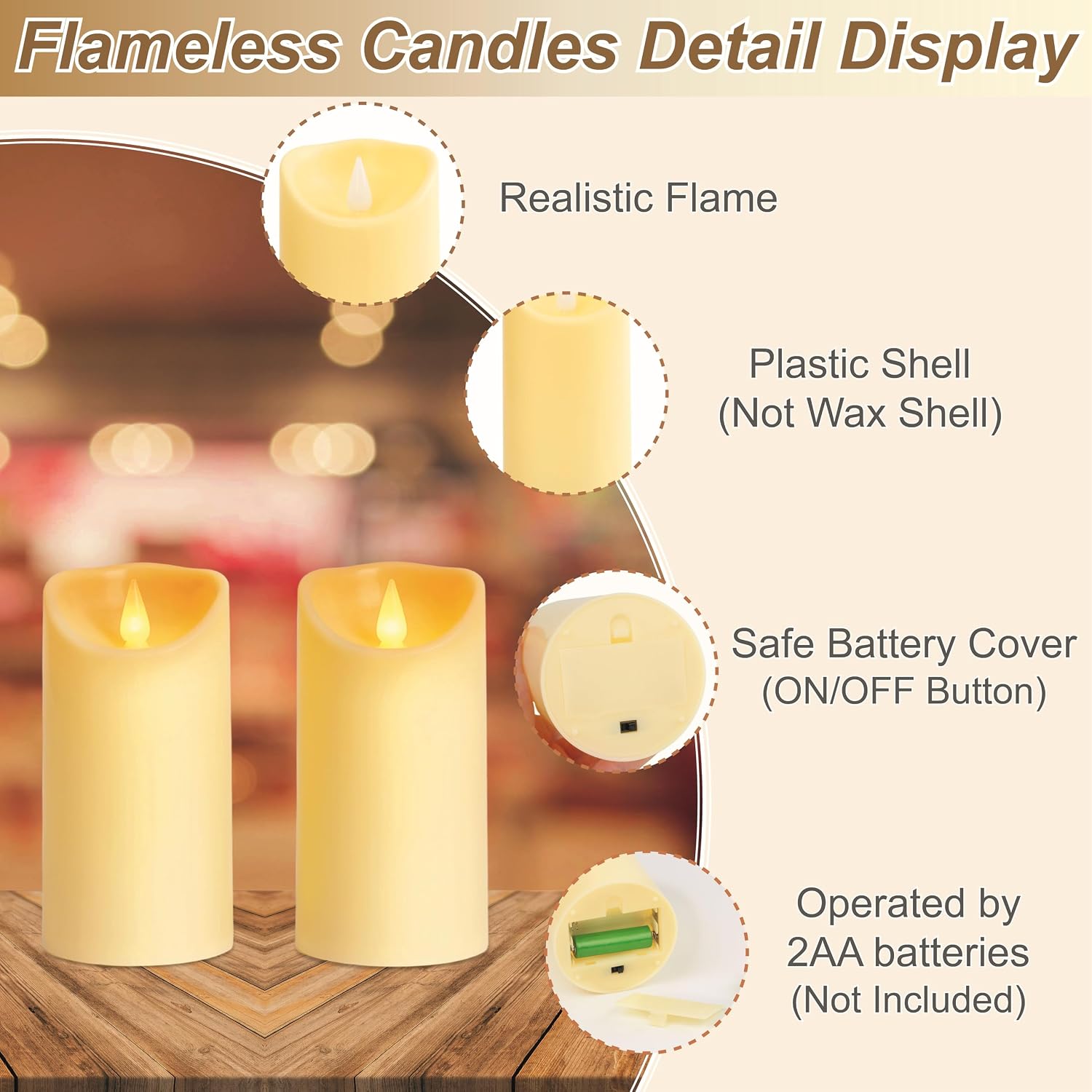 Detalle de Auralome LED Battery Pillar Candle 6in