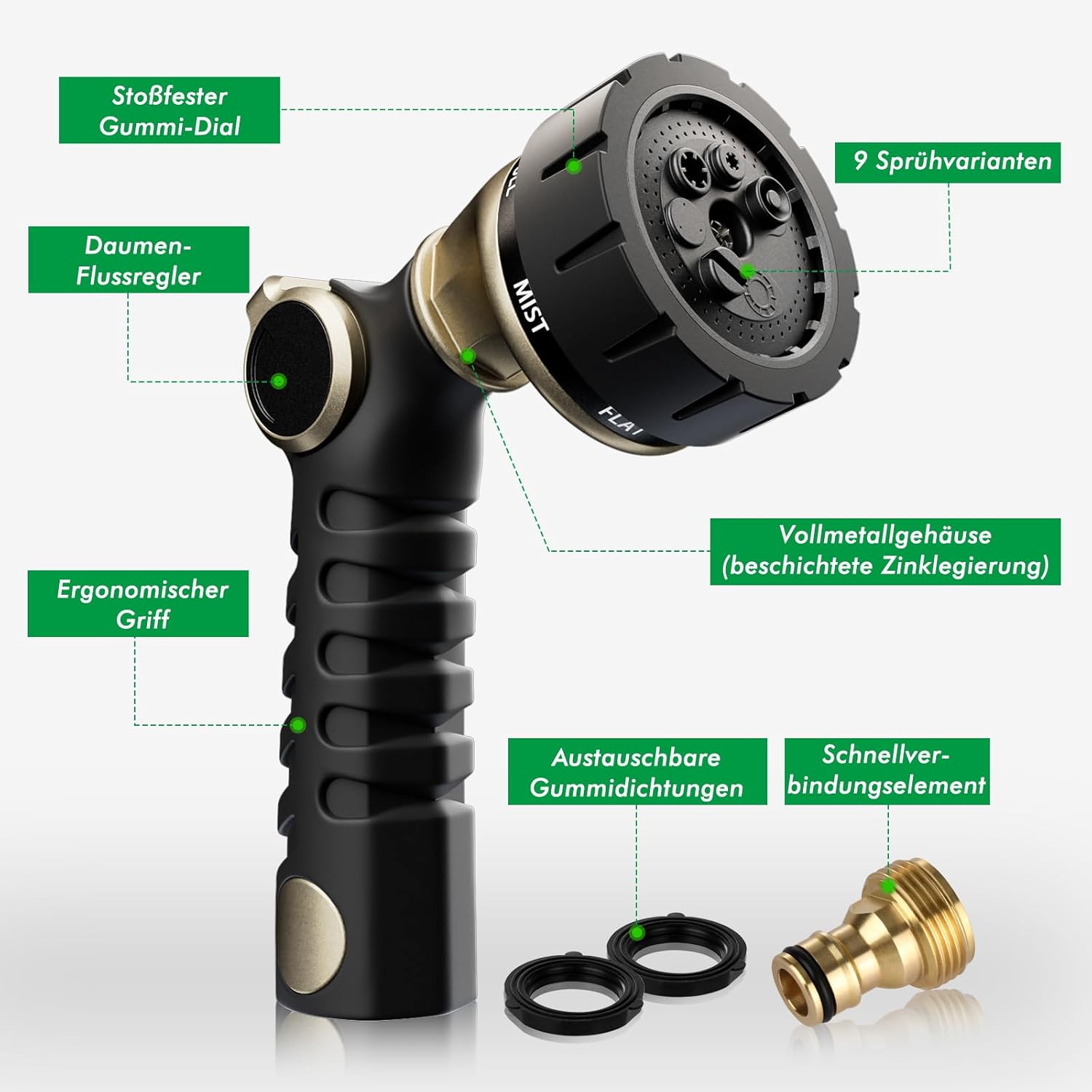 Thumbnail 1 de RESTMO Gartenbrause Metall Heavy Duty – robuste Hochdruck-Gartenspritze mit 7 Strahlmustern