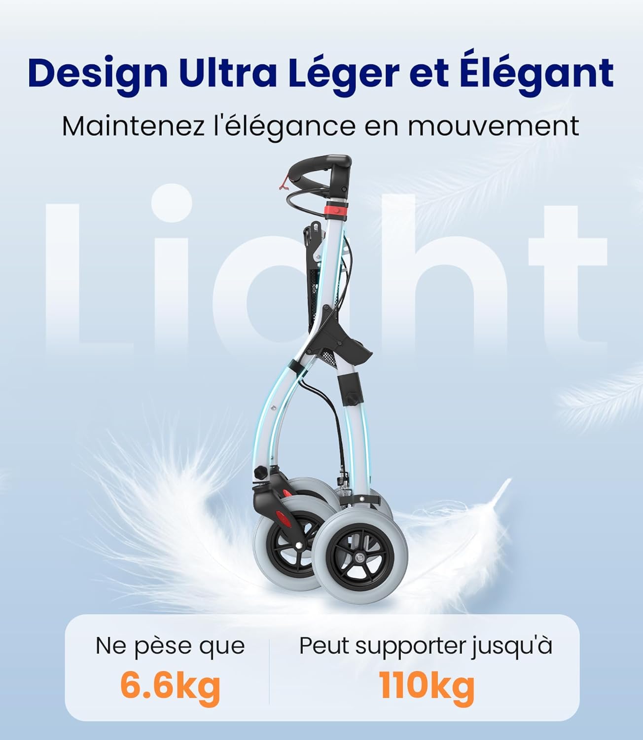 Detalle 2 de VOCIC Z32 déambulateur étroit d’intérieur pliable et léger, blanc (pour appartements)
